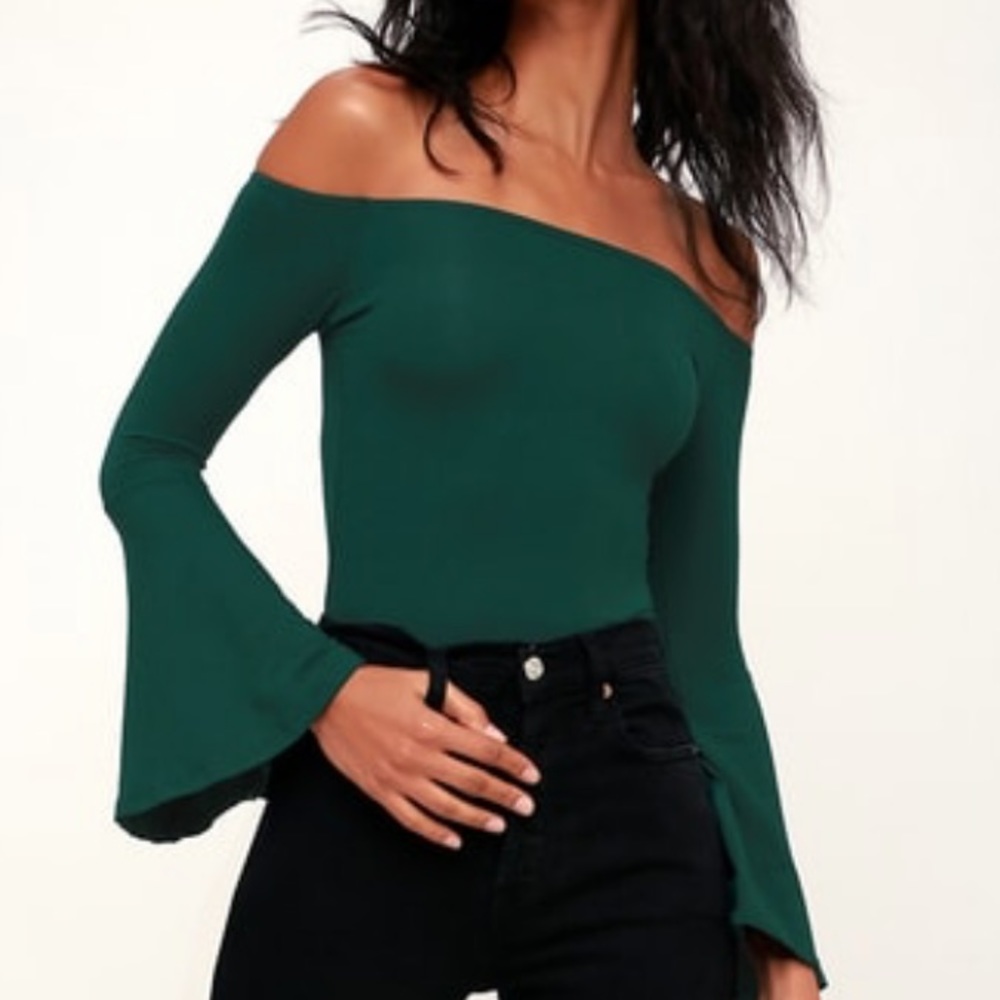 Lulus Green Off The Shoulder top